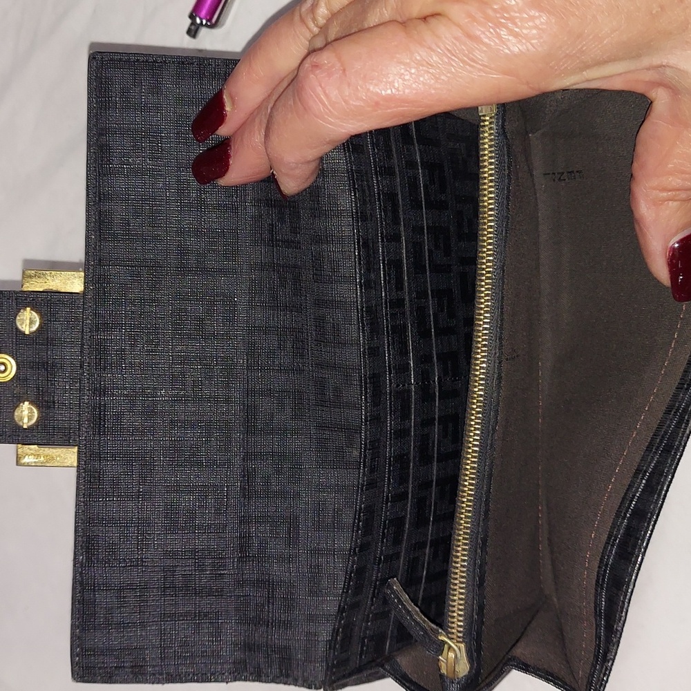 Authentic Rare Vintage Fendi Zucca print Long Wallet Black & Gray Canvas - Picture 6 of 12